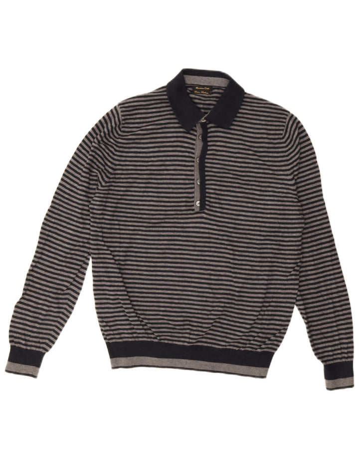 Massimo Dutti Herre Polo Neck Jumper Sweater Medium Grå Stribet Bomuld