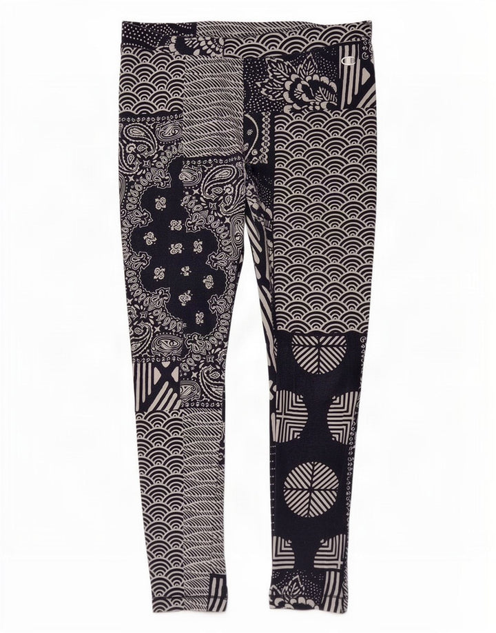Champion Womens Leggings UK 16 Large Navy Blue Patchwork