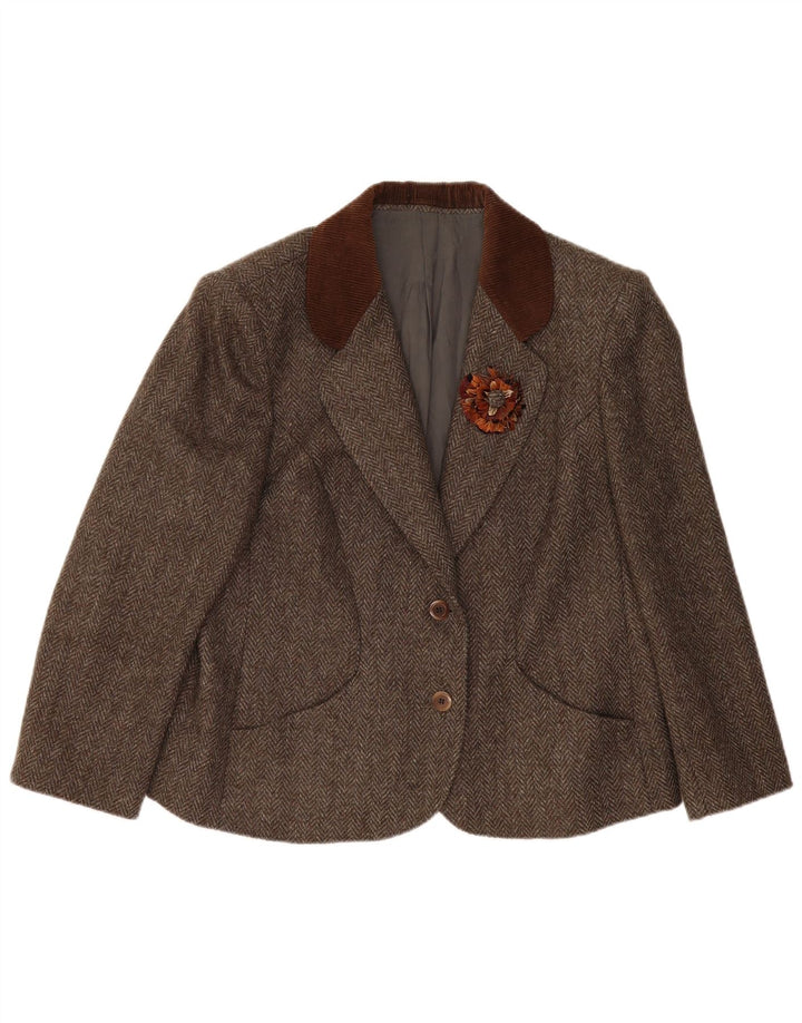 Vintage dame 2-knaps blazerjakke UK 14 Stor brun sildeben