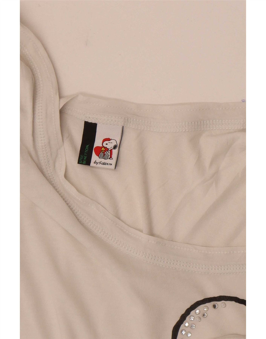 Benetton Womens Peanuts Grafisk T-Shirt Top UK 12 Medium White