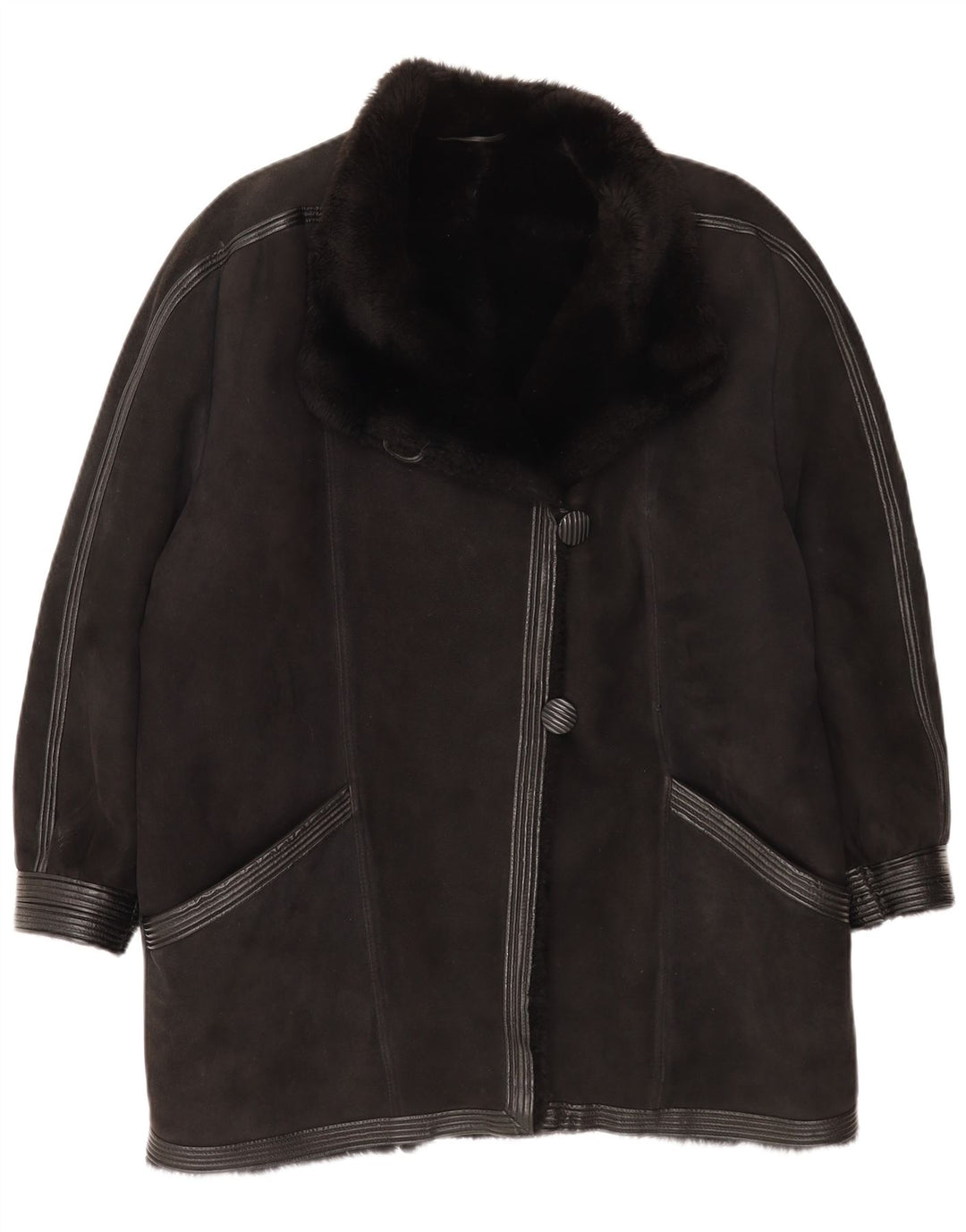 Vintage Dame Shearling Coat UK 16 Large Black