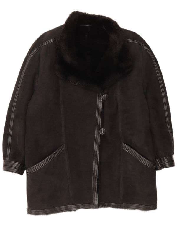 Vintage Dame Shearling Coat UK 16 Large Black