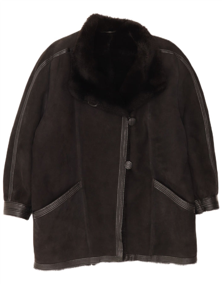 Vintage Dame Shearling Coat UK 16 Large Black