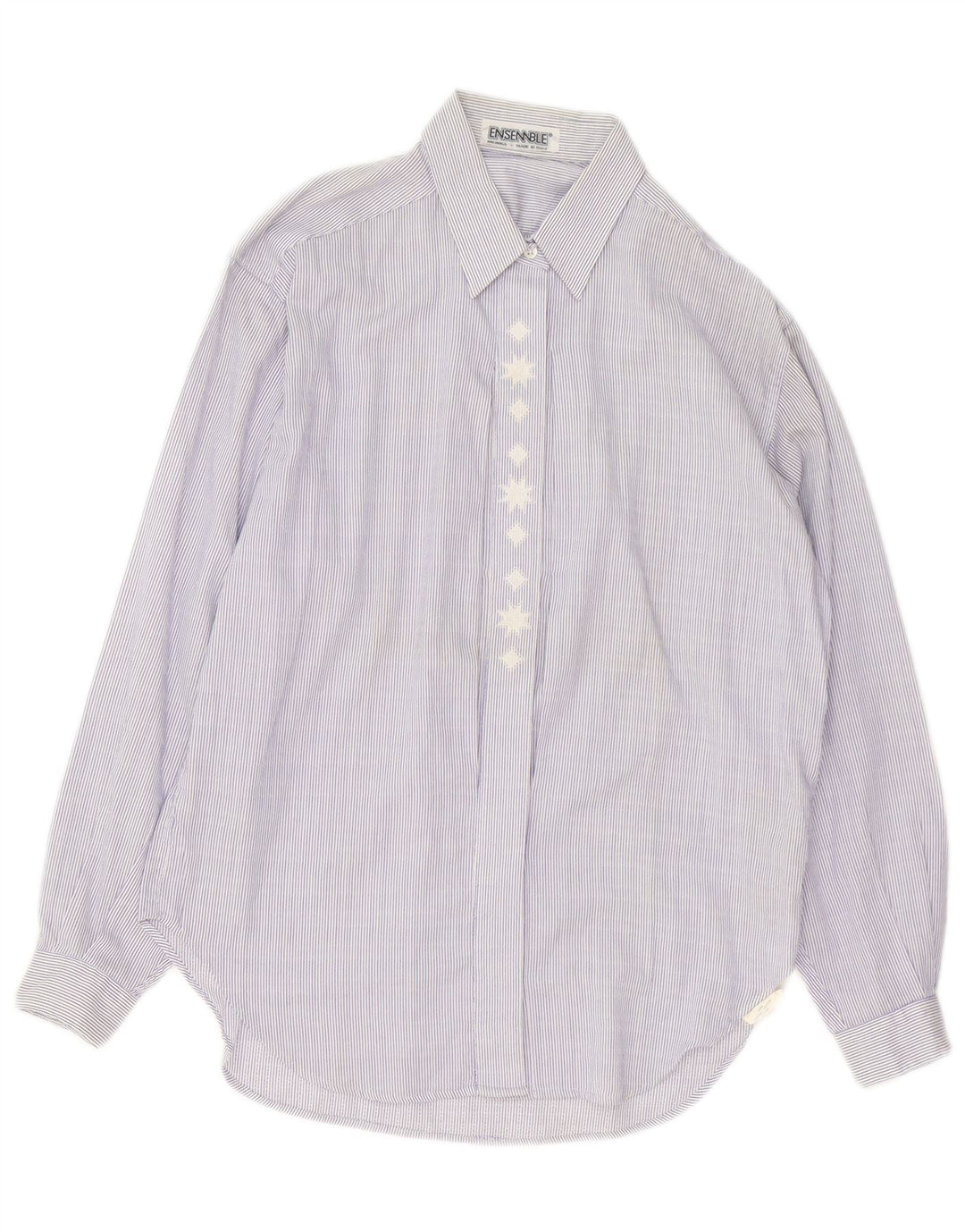 Vintage dameskjorte UK 14 Medium Blue Pinstripe Cotton
