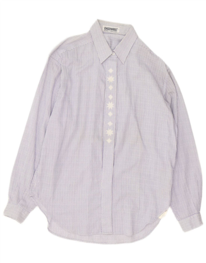 Vintage dameskjorte UK 14 Medium Blue Pinstripe Cotton