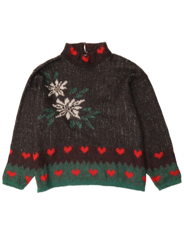 Vintage Kvinders Grafisk Turtle Neck Jumper Sweater UK 16 Large Brown Floral