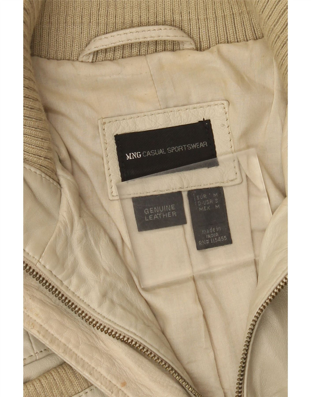 Mango Dame Læderjakke UK 12 Medium Beige