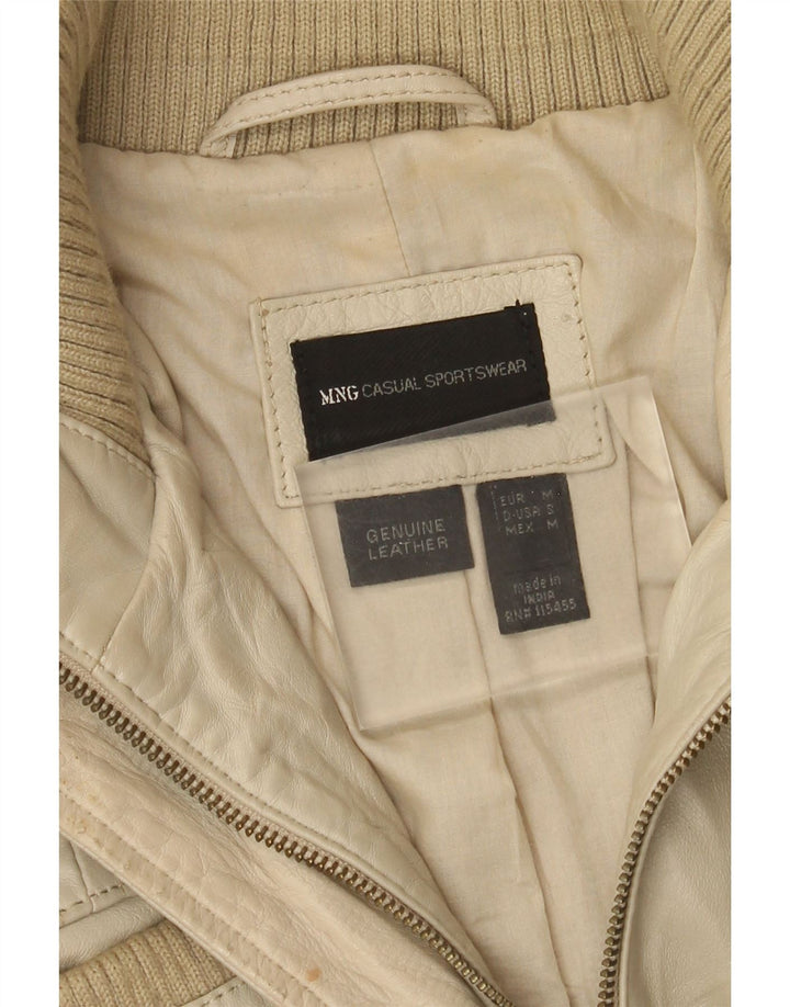 Mango Dame Læderjakke UK 12 Medium Beige