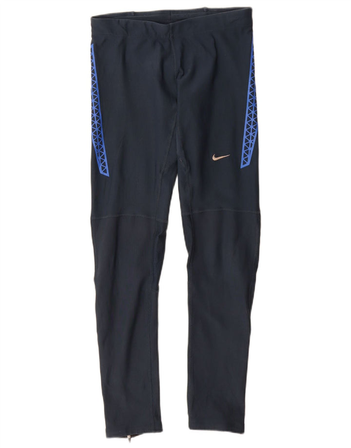 Nike Dame Dri Fit Leggings UK 8 Small Navy Blue Geometrisk Polyester