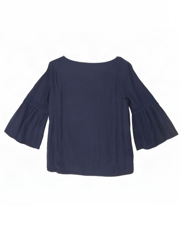 Benetton Dame 3/4 ærmet bluse Top UK 12 Medium Navy Blue Viscose