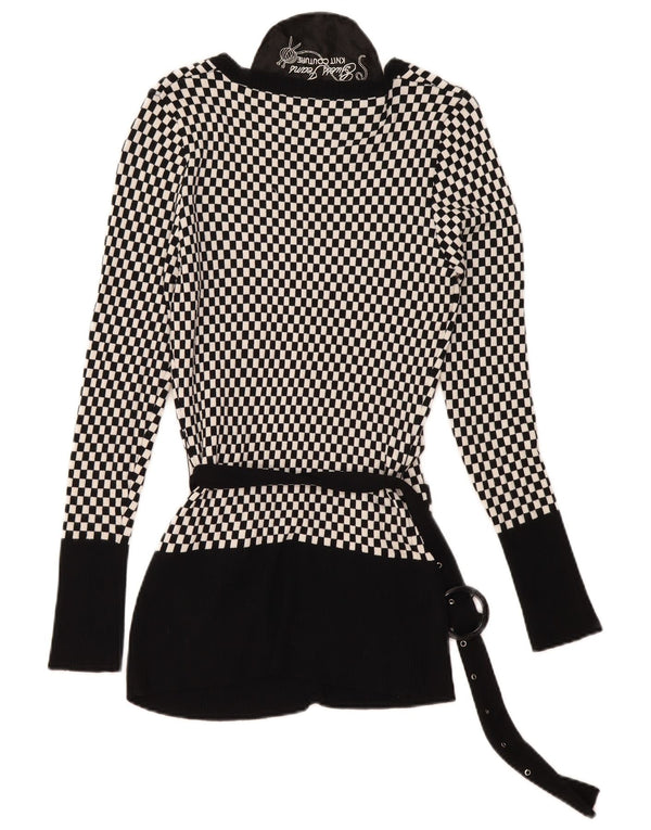 Guess Dame Cardigan Sweater UK 14 Large Black Geometric Viscose