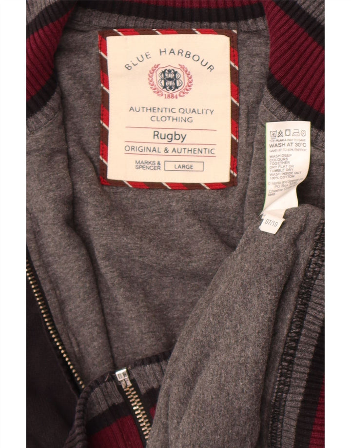 Marks & Spencer Herre Rugby Cardigan Sweater Stor Sort Bomuld