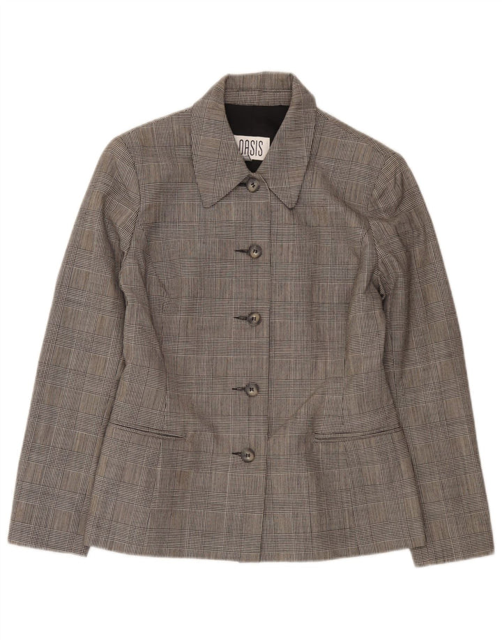 Oasis Dame 5 Button Blazer Jacket UK 10 Small Grey Check Wool