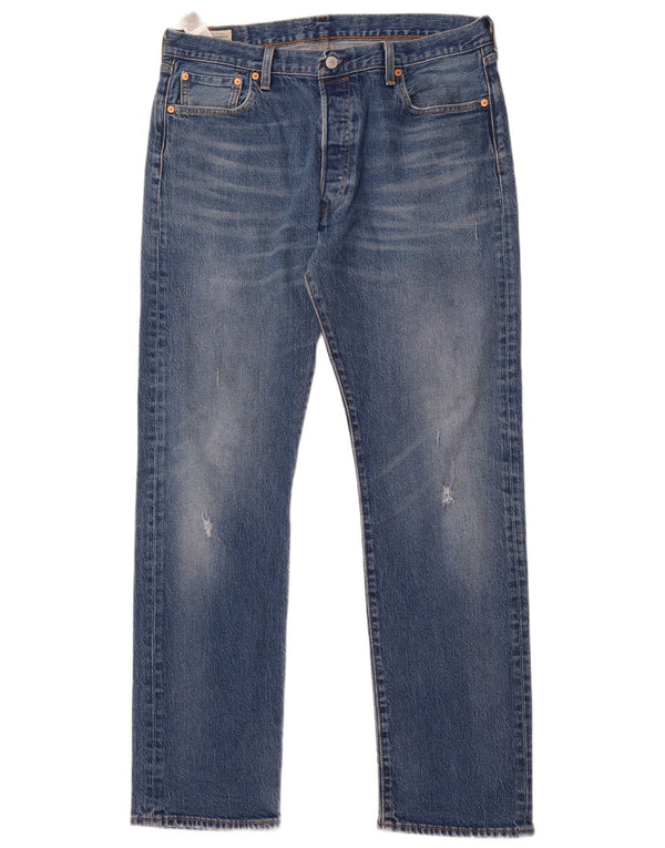Levi's Herre 501 Distressed Straight Jeans W36 L34 Blå Bomuld