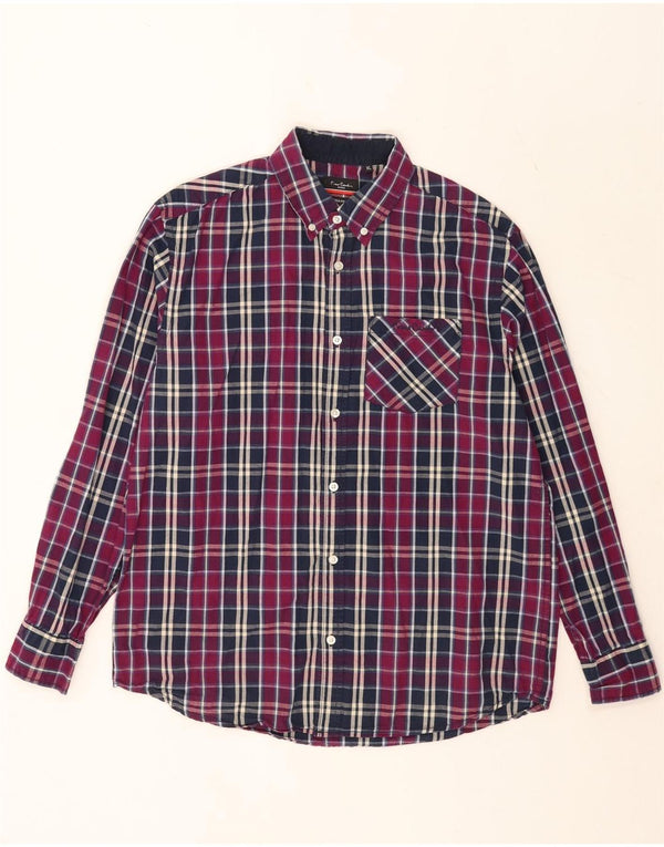 Pierre Cardin Herre Regular Fit skjorte XL Lilla Plaid