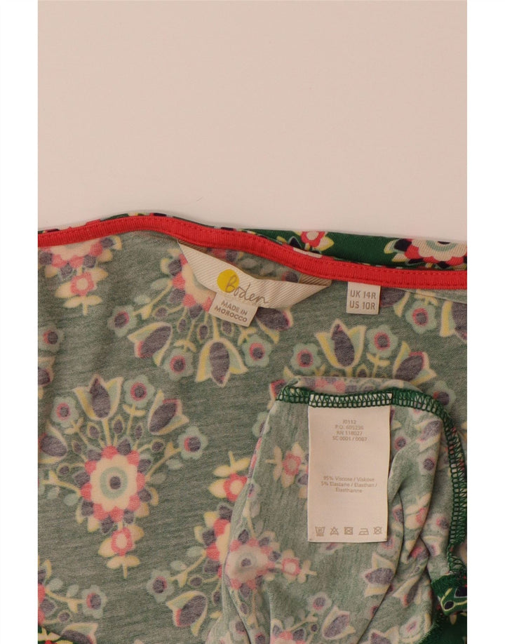 BODEN Dame 3/4-ærmet A-line kjole UK 14 Large Green Floral Viscose