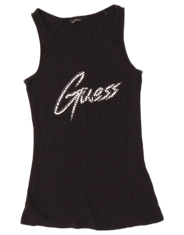 Guess Kvinders Grafisk Vest Top UK 8 Small Black Bomuld