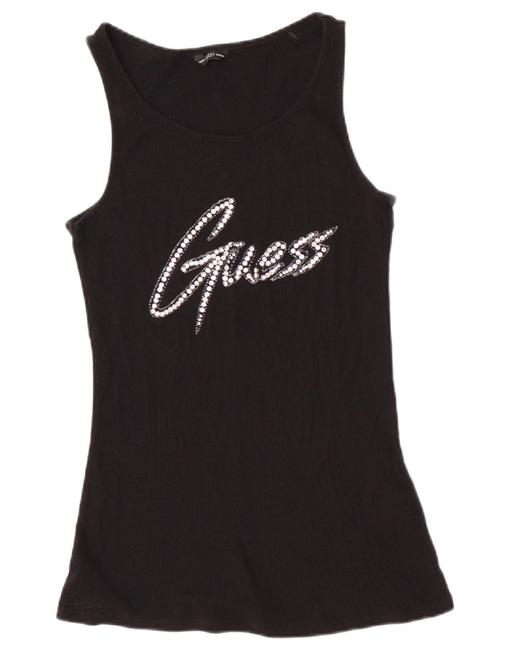 Guess Kvinders Grafisk Vest Top UK 8 Small Black Bomuld