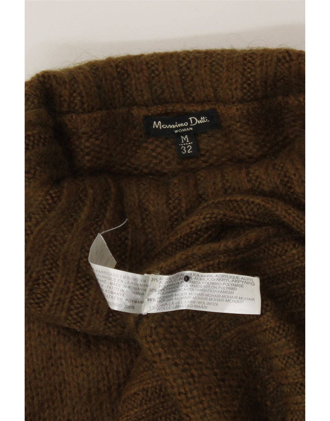 Massimo Dutti Dame Roll Neck Jumper Sweater UK 12 Medium Khaki Akryl