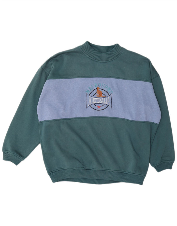 Vintage herre grafisk sweatshirt jumper XL Grøn Colourblock Polyester