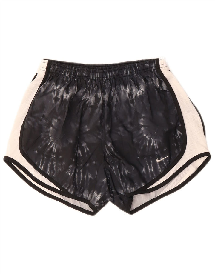 Nike Dame Dri Fit Sports Shorts UK 8 Small Black Tie Dye Polyester