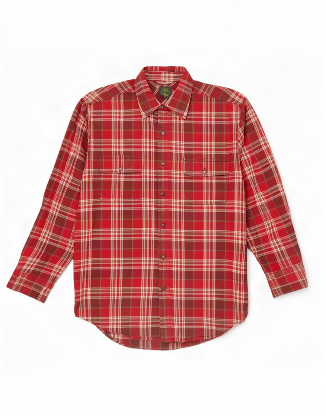 Timberland Dame Flanelskjorte UK 14 Medium Rød Plaid Bomuld
