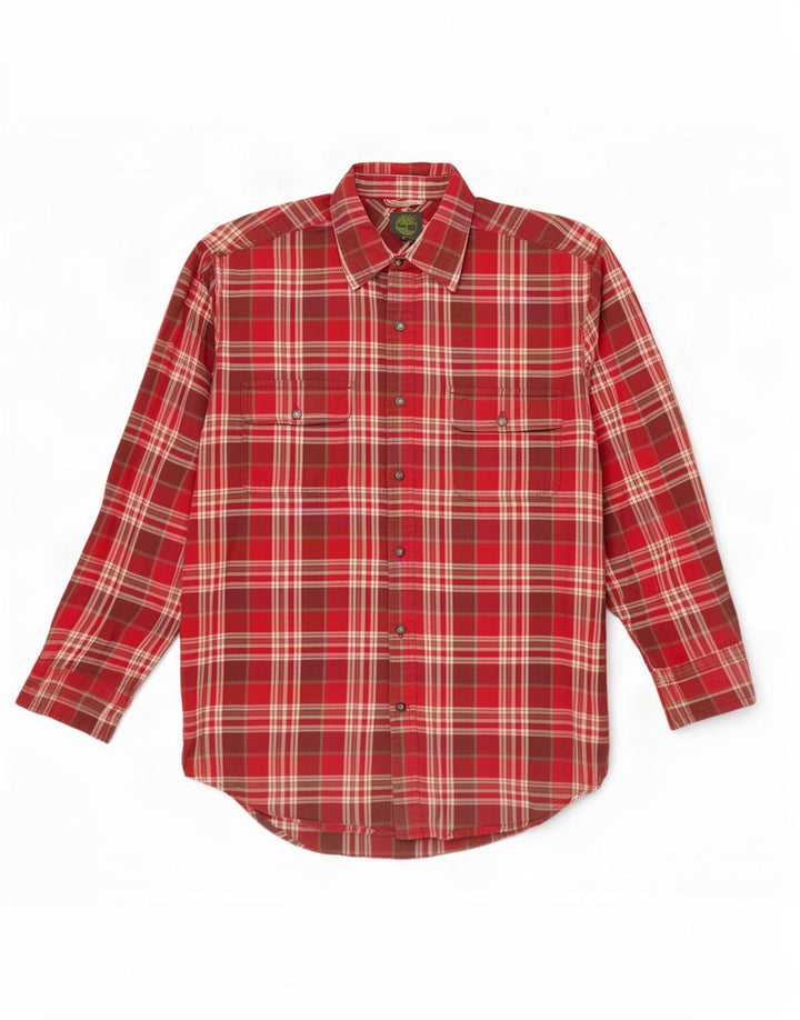 Timberland Dame Flanelskjorte UK 14 Medium Rød Plaid Bomuld
