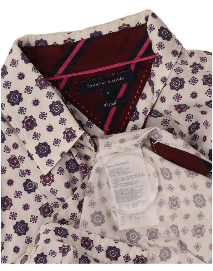 Tommy Hilfiger dameskjorte US 4 lille hvid geometrisk bomuld