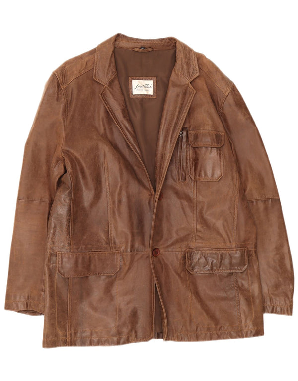 Vintage herre læder 2-knaps blazerjakke IT 54 2XL Brun