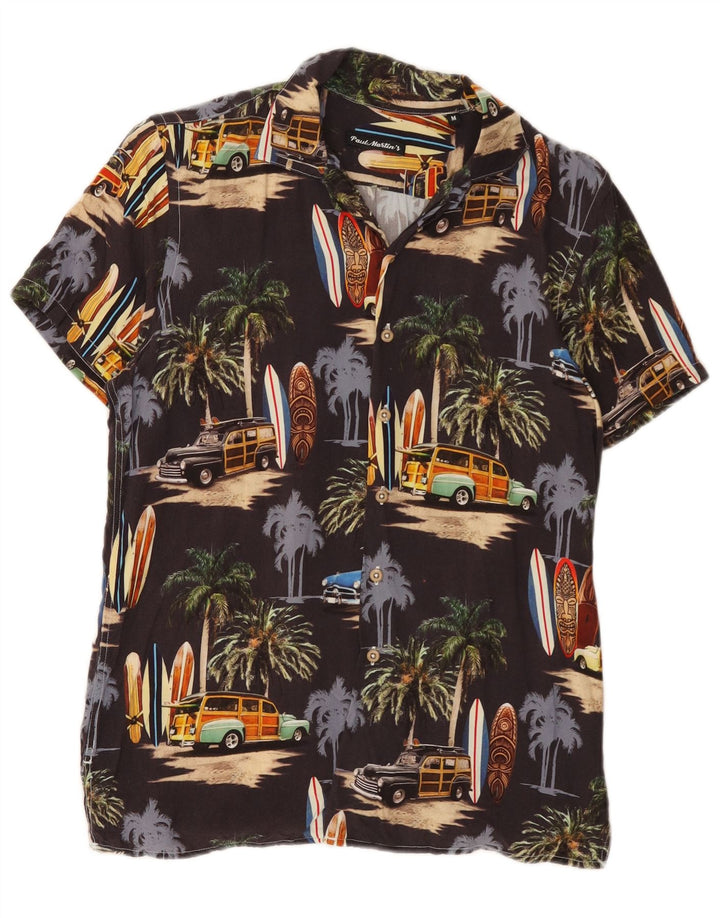 Vintage Herre grafisk kortærmet skjorte Medium Black Viscose Hawaiian