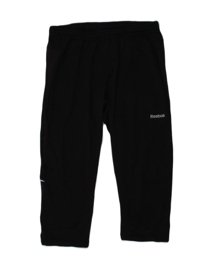 REEBOK Womens Capri Tracksuit Trousers UK 14 Large Black Polyester | Vintage Reebok | Thrift | Second-Hand Reebok | Used Clothing | Messina Hembry 