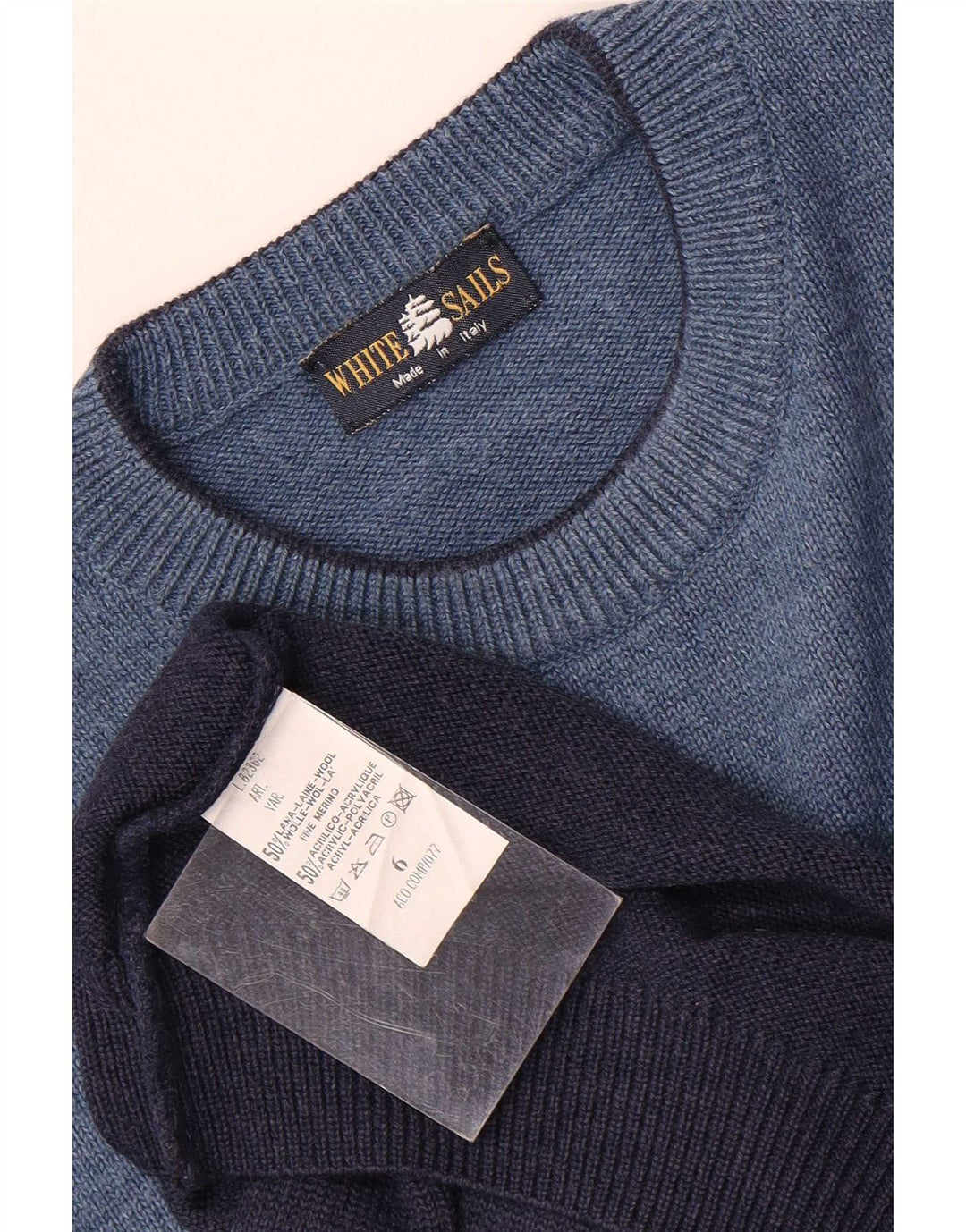 White Sails Herre Crew Neck Jumper Sweater Large Blue Fair Isle Wool