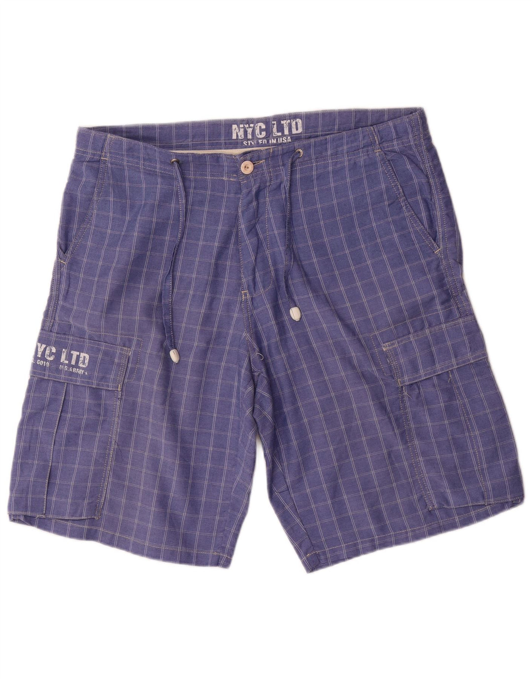 Vintage herre grafiske cargo shorts W36 store blå ternet bomuld