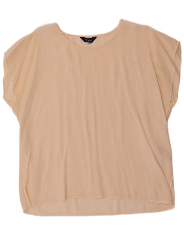 Persona Kortærmet Regular Bluse Top UK 18 XL Beige Silke
