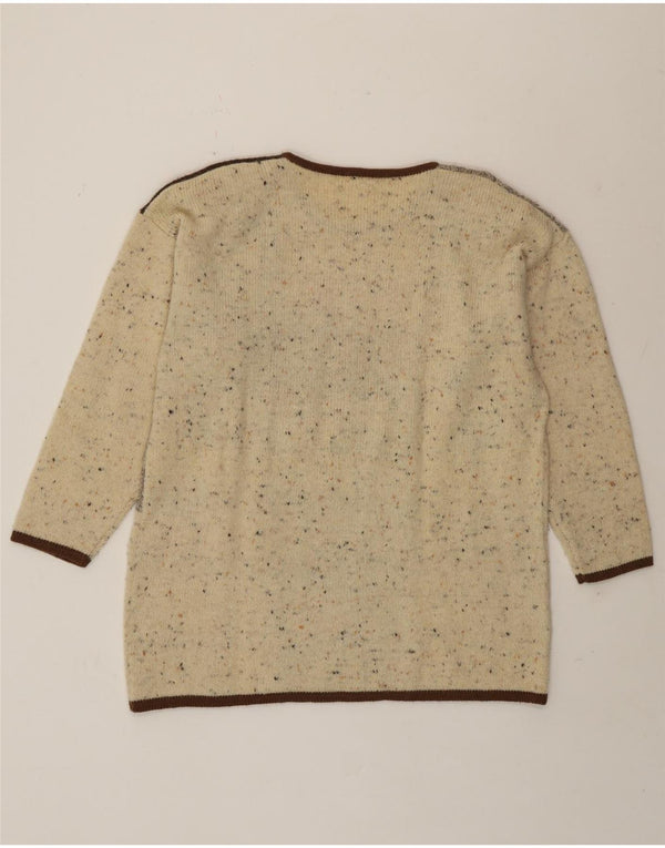Vintage Womens Crew Neck Jumper Sweater UK 16 Large Beige Patchwork nyhed