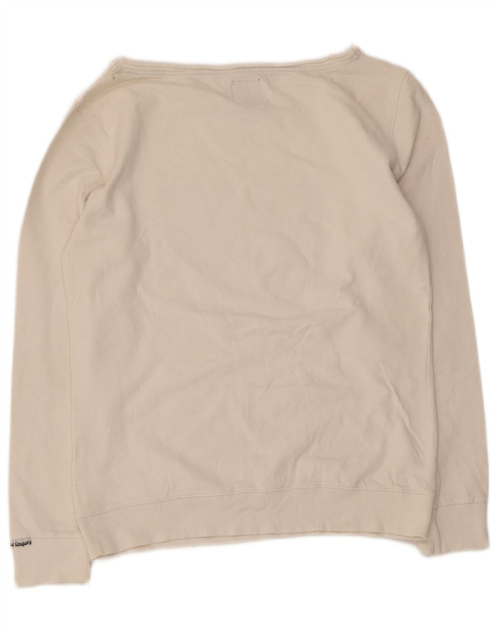 Bedste Firma Dame Grafisk Sweatshirt Jumper UK 12 Medium Hvid Bomuld