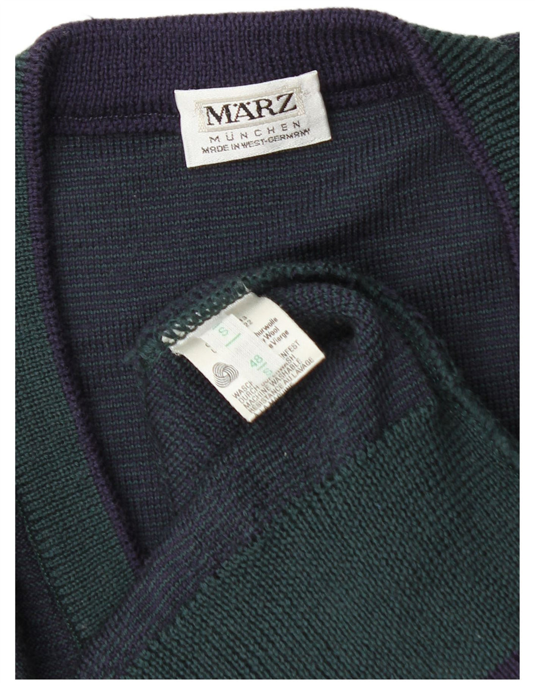 MARZ Herre V-hals sweater Small Navy Blue Argyle/Diamond New Wool