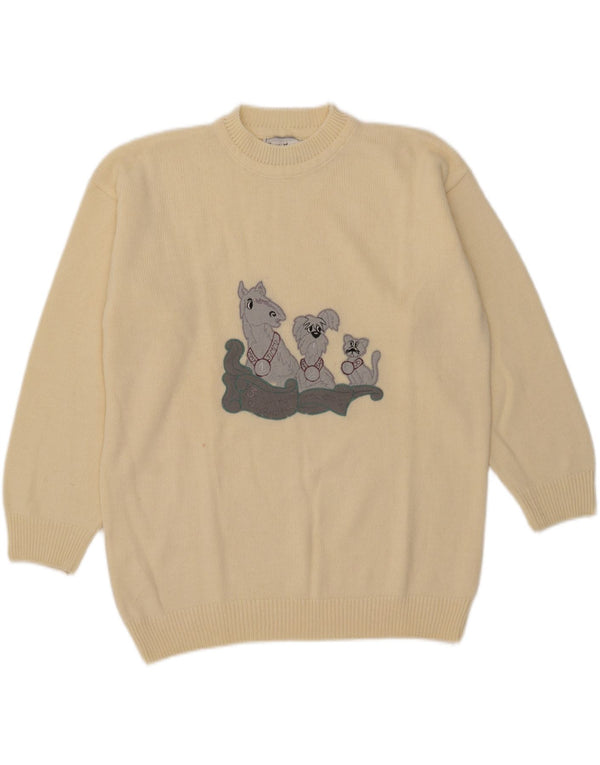 Cristal Paul Dame Grafisk Crew Neck Jumper Sweater UK 18 XL Off White