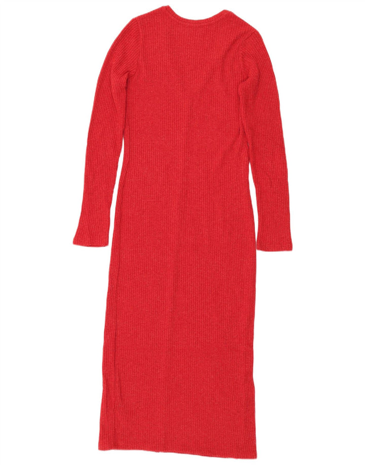 Zara Dame Langærmet Jumper Kjole UK 10 Lille Rød Polyester