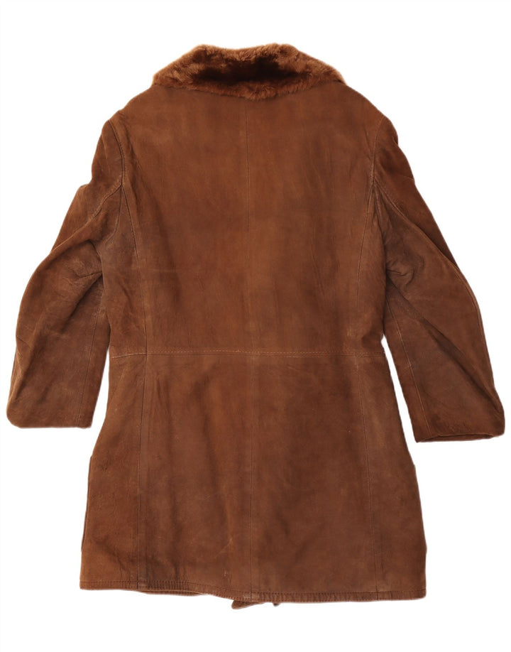 Vintage Dame Dobbelt Breasted Shearling Coat UK 12 Medium Brown