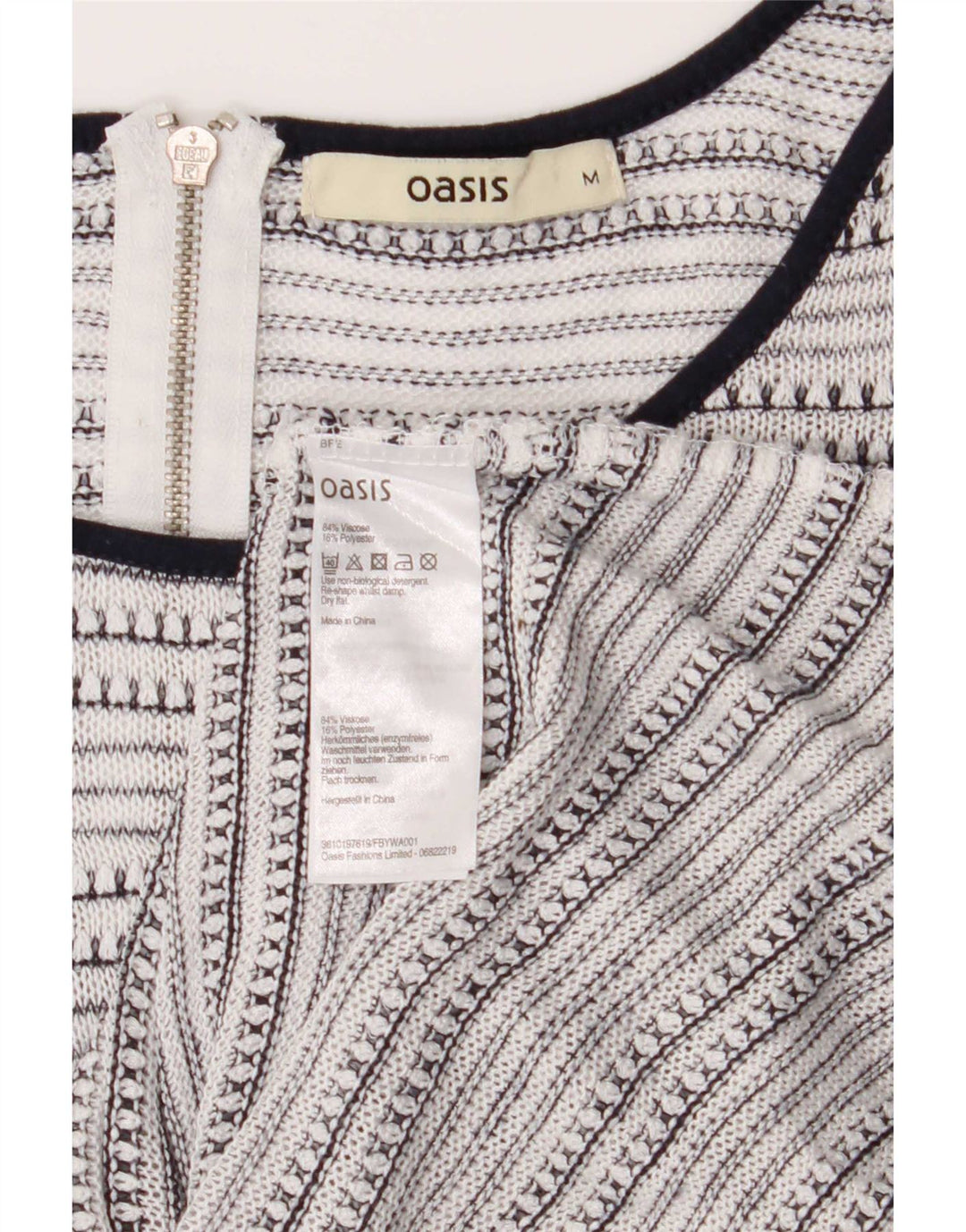 Oasis Dame 3/4 ærmet tunikatop UK 12 Medium hvid stribet viskose