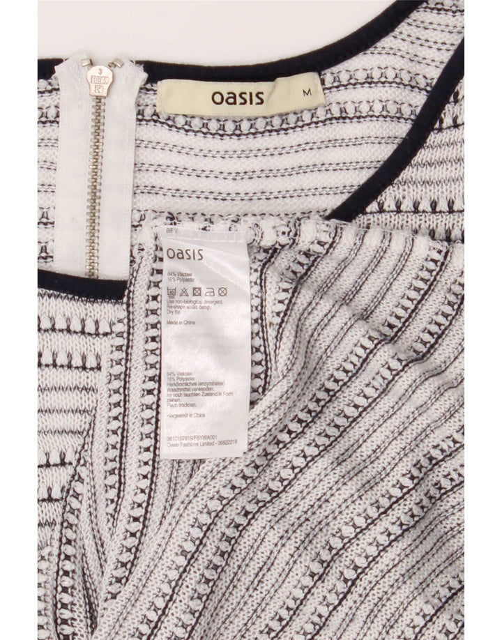Oasis Dame 3/4 ærmet tunikatop UK 12 Medium hvid stribet viskose