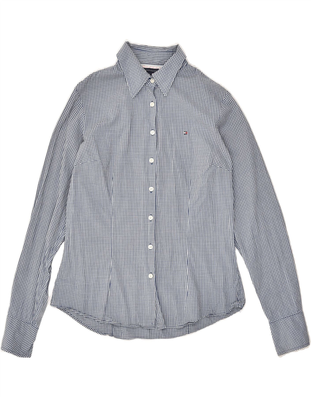 TOMMY HILFIGER Womens Shirt US 6 Medium Blue Gingham Cotton | Vintage Tommy Hilfiger | Thrift | Second-Hand Tommy Hilfiger | Used Clothing | Messina Hembry 