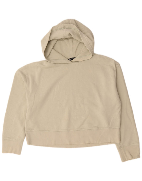 Zara Womens Crop Oversized Hoodie Jumper UK 10 Small Off White Bomuld