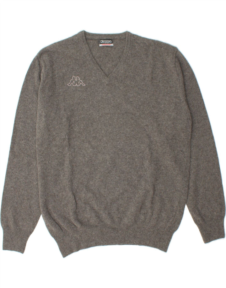 KAPPA Mens V-Neck Jumper Sweater Medium Grey Wool Vintage Kappa and Second-Hand Kappa from Messina Hembry 