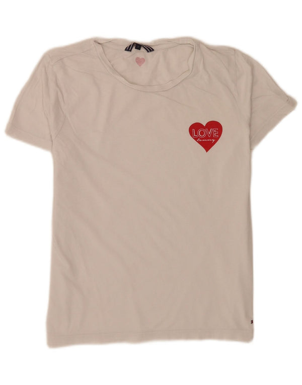 Tommy Hilfiger Womens Graphic T-Shirt Top UK 8 Small White Cotton
