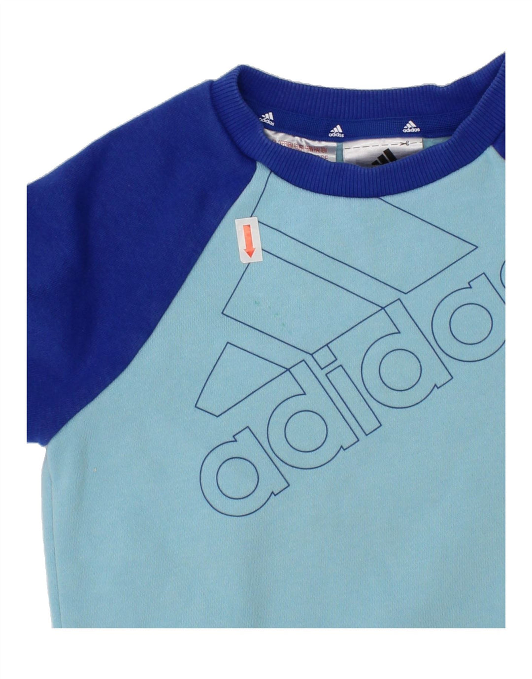 ADIDAS Boys Graphic Sweatshirt Jumper 2-3 Years Blue Colourblock Cotton Vintage Adidas and Second-Hand Adidas from Messina Hembry 