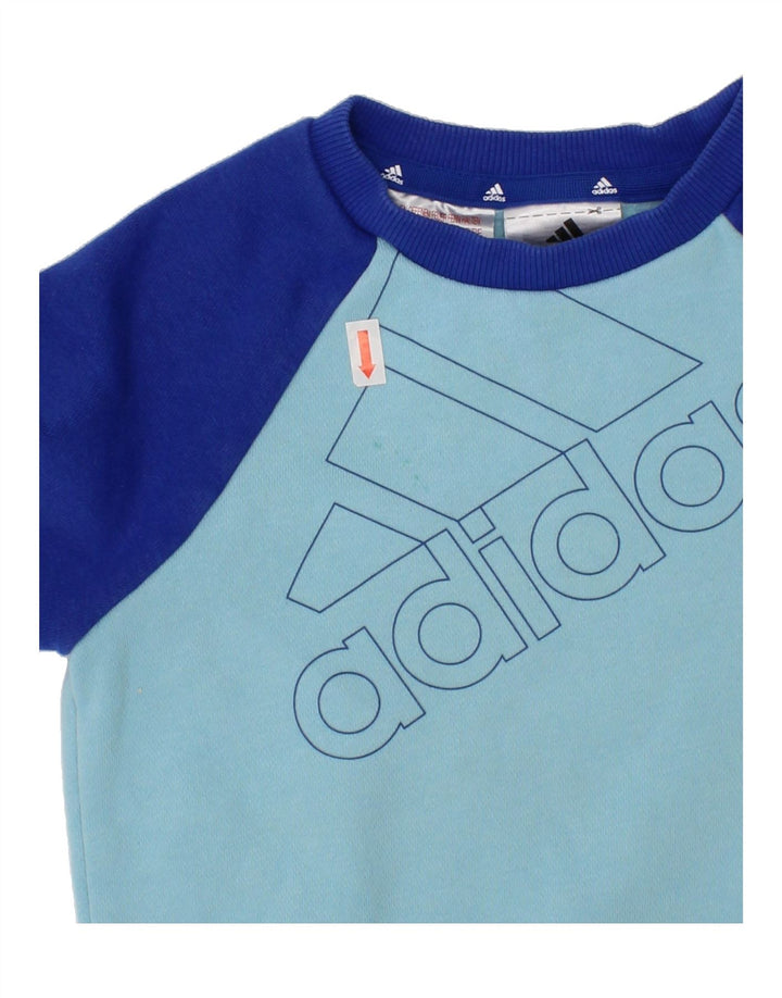 ADIDAS Boys Graphic Sweatshirt Jumper 2-3 Years Blue Colourblock Cotton Vintage Adidas and Second-Hand Adidas from Messina Hembry 