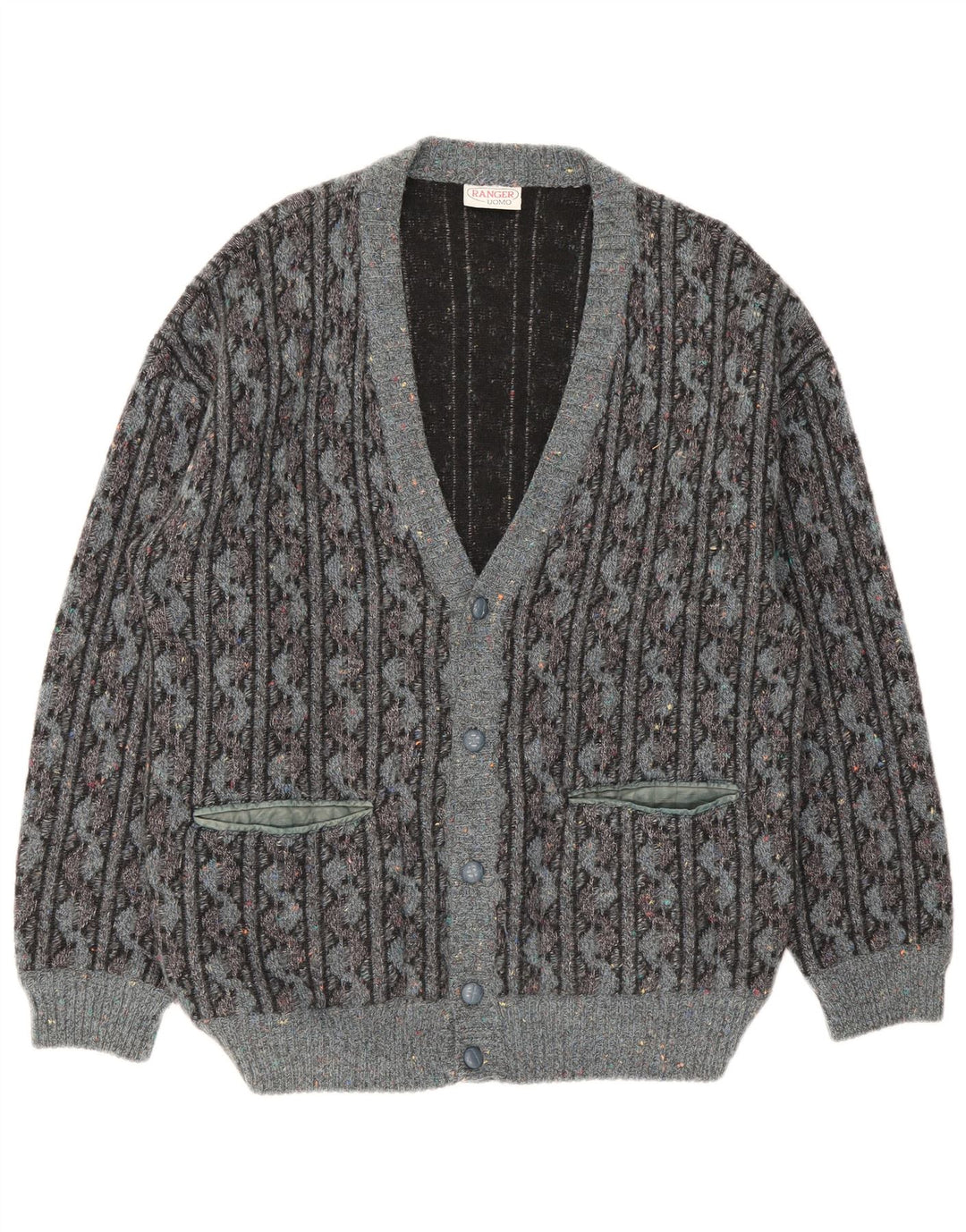 Ranger Herre Cardigan Sweater IT 52 Stor Grå Geometrisk Uld