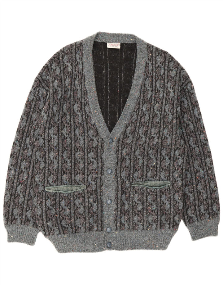 Ranger Herre Cardigan Sweater IT 52 Stor Grå Geometrisk Uld